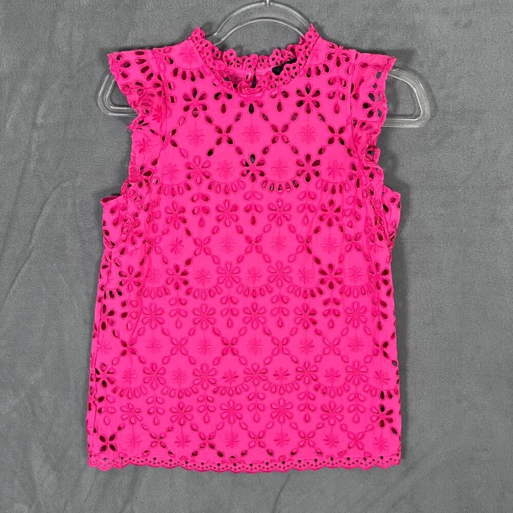 J Crew Light Summer Raspberry Pink Eyelet Lace cap sleeve high neck Tank Top